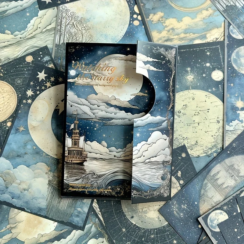 30 sheets lunar starry sky Retro Scrapbooking Material Background Paper Journal Hand Account DIY Creative Stationery Supplies