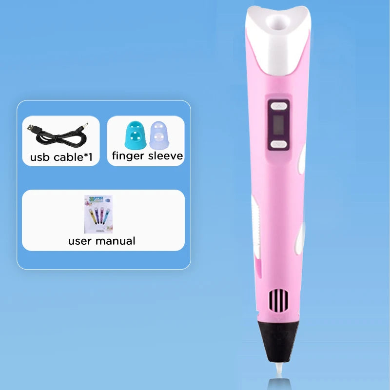 3D Pen With LCD Screen Compatible PLA Filament Toys 3D Drawing Printing Pen for Children DIY Christmas Birthday Gift