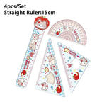4pcs New Acrylic Ruler Set Red Kitten/Green Puppy Measurement Drawing Stationery Set Square Protractor Gift