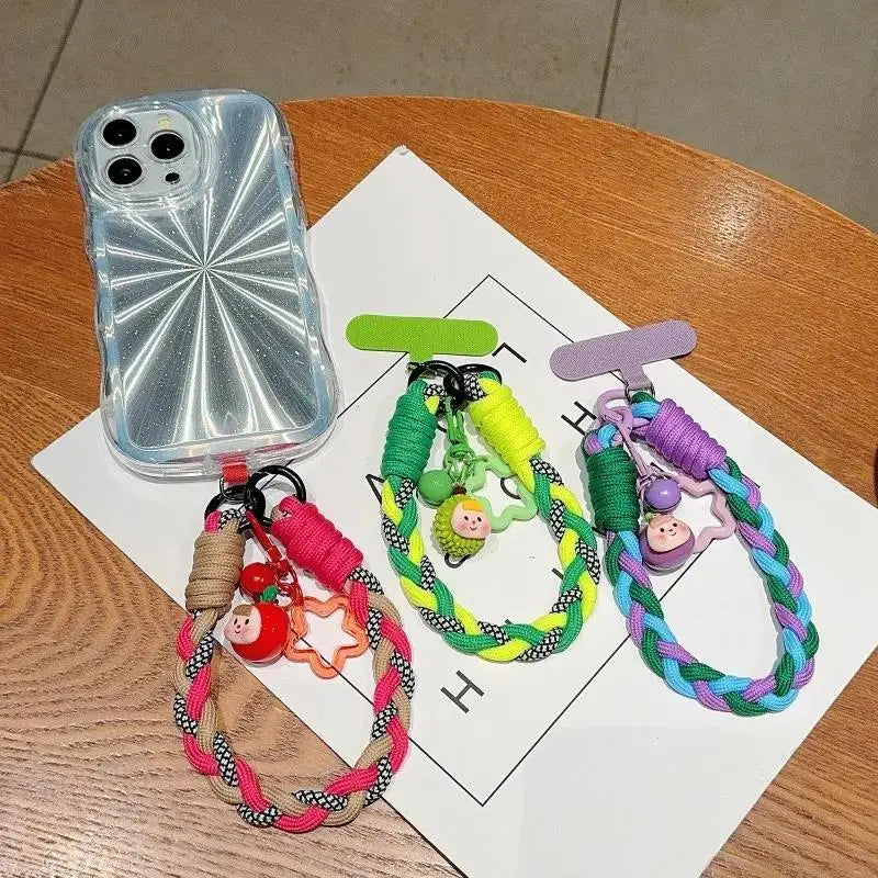 Cute Creative Cartoon Mobile Phone Universal Lanyard Three-Color DYM Wrist Strap Hand-Woven Hand Rope Phone Hanging Accessories