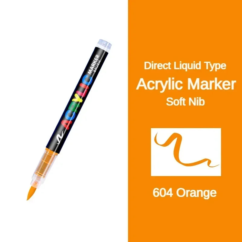 GUANGNA 16 Colors Direct-liquid Acrylic Paint Pens Brush Marker Pen for Rock Painting Stone Ceramic DIY Art Supplies Stationery