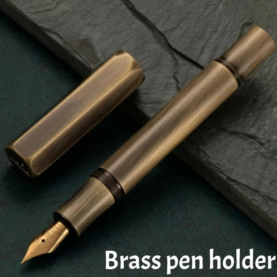 1Pc Brass Fountain Pen, 0.5mm Nib, Heavy Metal Feel, for Business and Office Use, Rotating Cap, Mini Short Style, Includes Ink Absorber, 2.6mm Caliber, for Students/Office, Holiday Gifts, Valentine's Day, Back-To-School Seaso