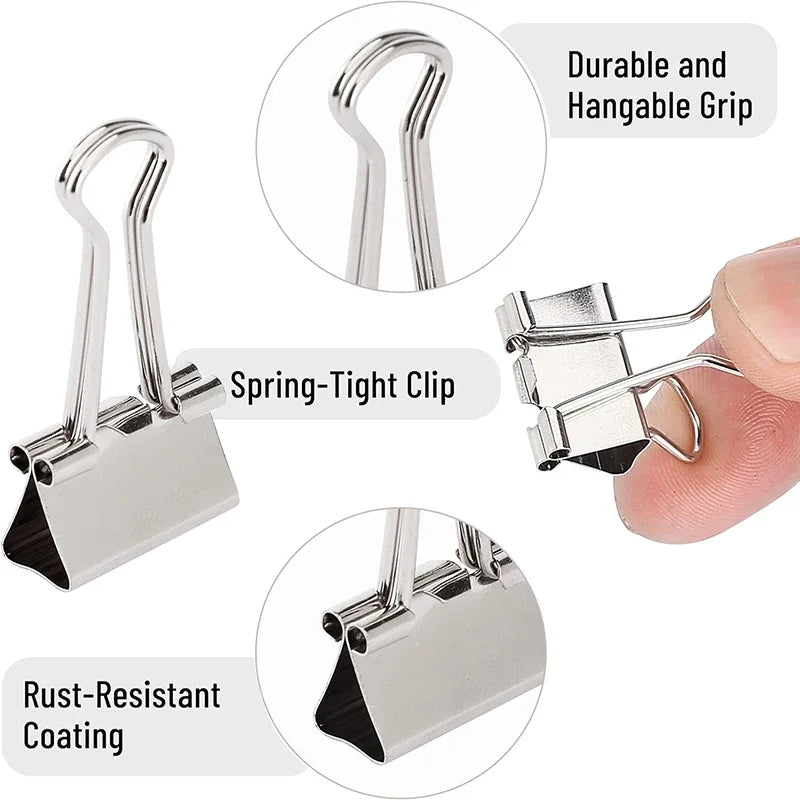 5-30Pcs Binder Clips File Metal Paper Clips Silvery Paper Clip Clamp 15/19/32/40/50mm Stationery Clip Office School Supplies