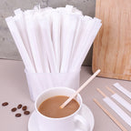300/100pcs Wooden Coffee Stirrers Individually Wrapped Disposable Tea Drink Cocktail Mixer Swizzle Sticks Round End 5.5Inch Long