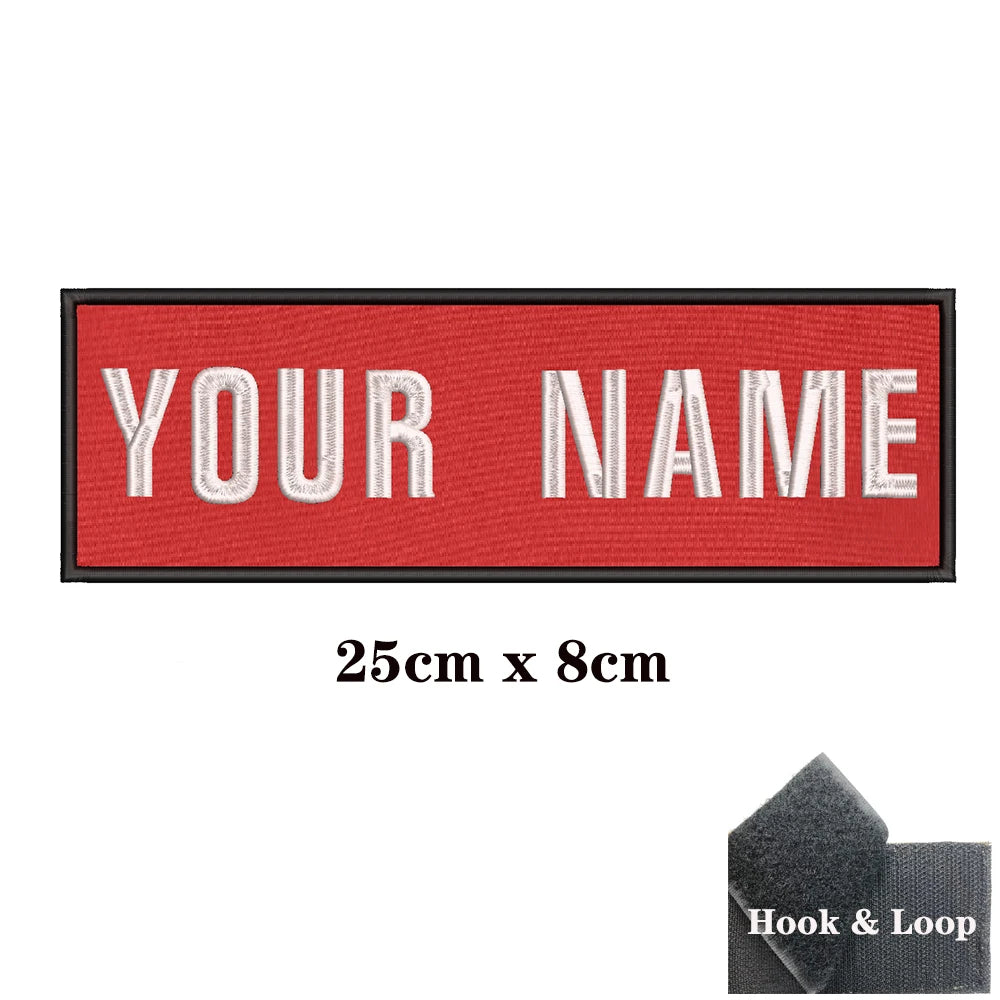 1PC Custom Personalized Name number Patch Stripes Badge tags chevrons Armband Iron On Or Hook Loop embroidered red