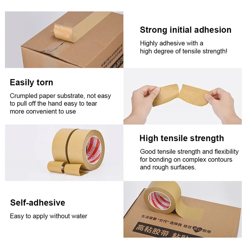 23M Biodegradable Eco Friendly Kraft Paper Tape Brown Wet Water Activated Reinforced Gummed Adhesive Tape for Painting Fixed