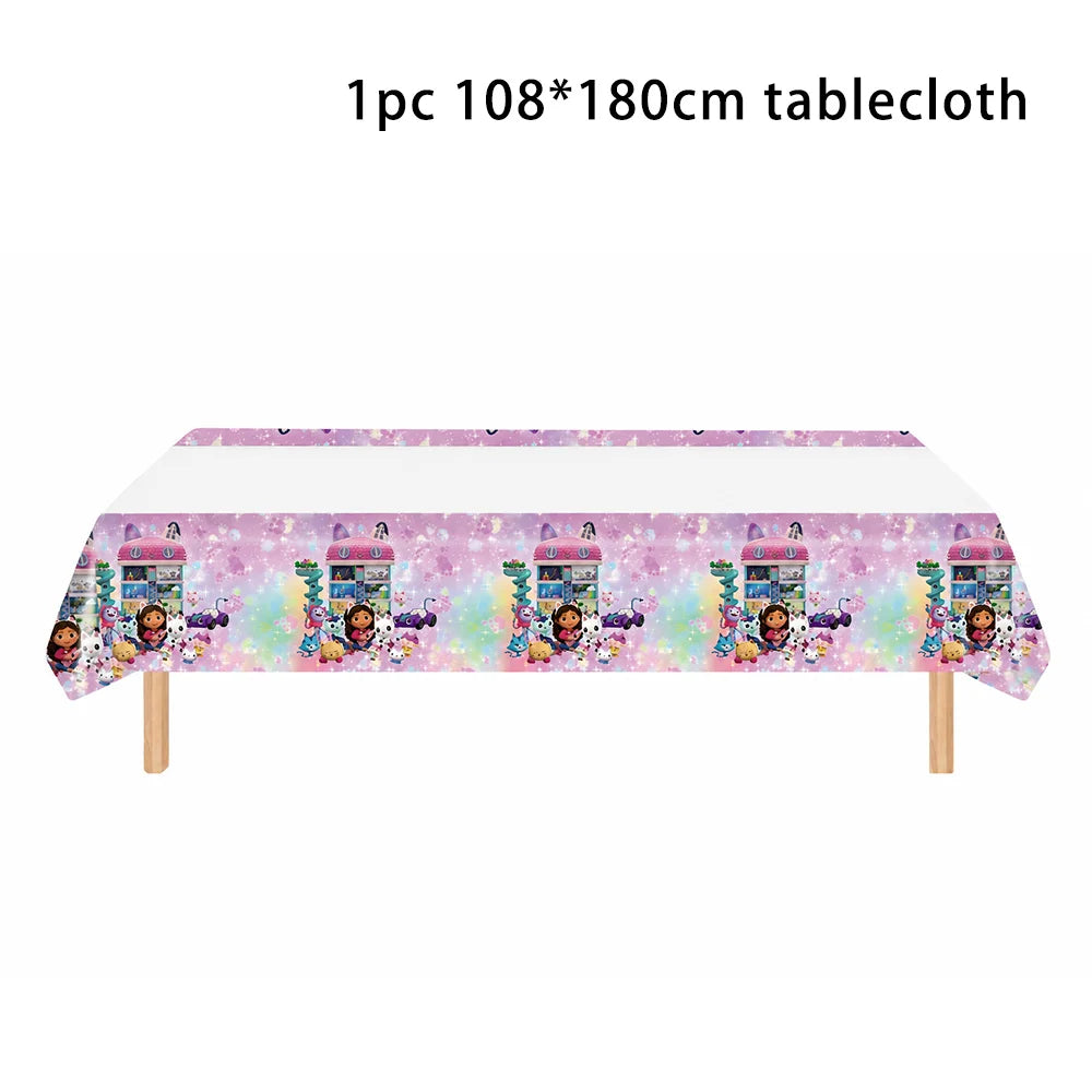 50-1pcs Gabby Dollhouse Birthday Party Plates Cups Napkins Cat Girls Disposable Tableware Kids Happy Birthday Decor Supplies