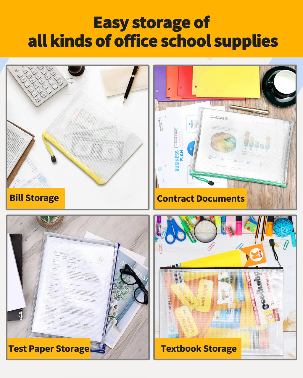Zipper Documents Bag A4/A5 Plastic Folders A3 Transparent Waterproo File Organize Storage Bag School Office Stationery Supplies