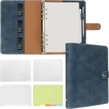 New Leather A5 Binder 6 Ring Binder Notebook - PU Leather Refillable Notebook with Binder Pockets, Dividers, Refill Paper