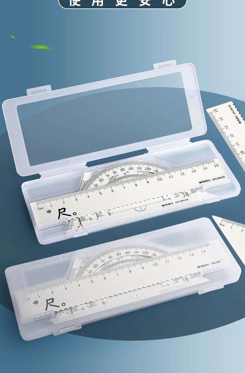 M&G Ruler Set, Cast Iron Material, Straightedge, Triangle Ruler, Protractor, Includes pp Box, Student Math Drawing Set