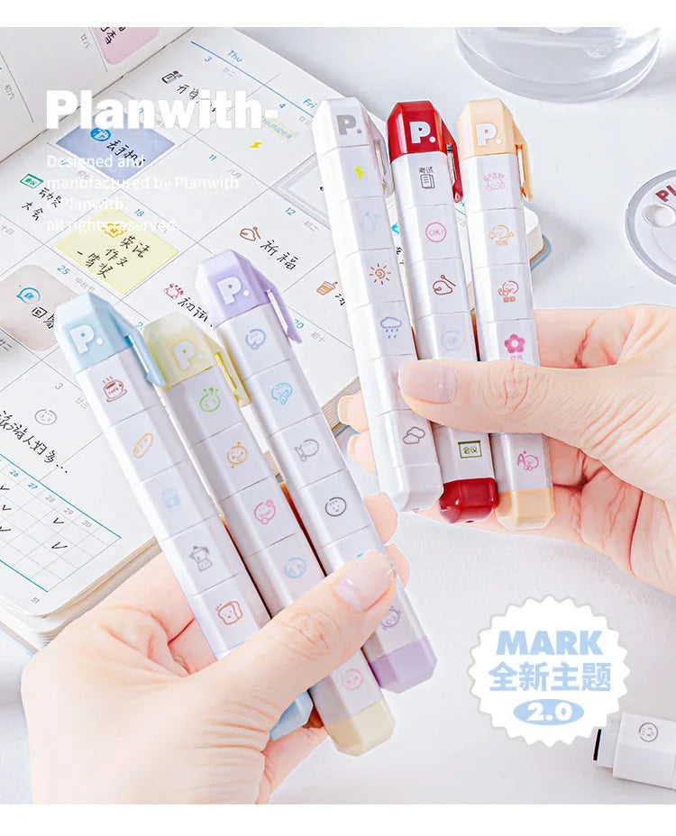 Cute Multi-link Mood Stamp Set – Kawaii INS Style Journal Diary Stamps, Scrapbooking Supplies for Planners Crafting, Creative Marking Tools for Teens Girls