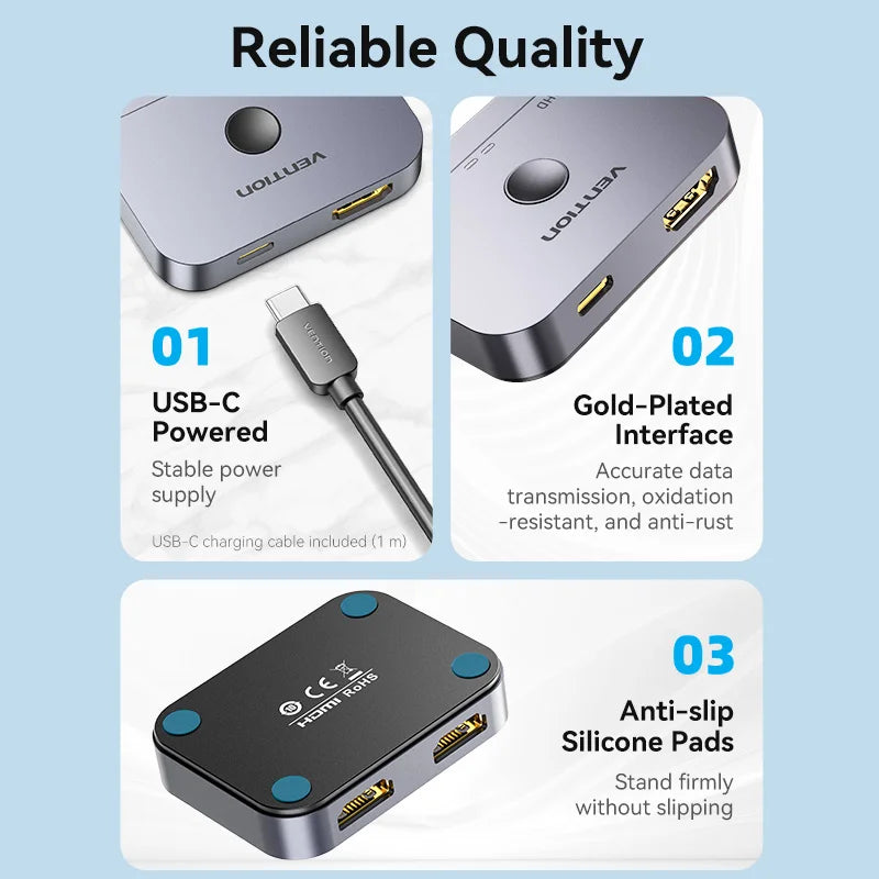 Vention 8K HDMI Splitter 4K144Hz 2 In 1 Out for TV Xiaomi Xbox SeriesX PS5 HDMI Cable Monitor Projector HDMI 2.1 Switch Switcher