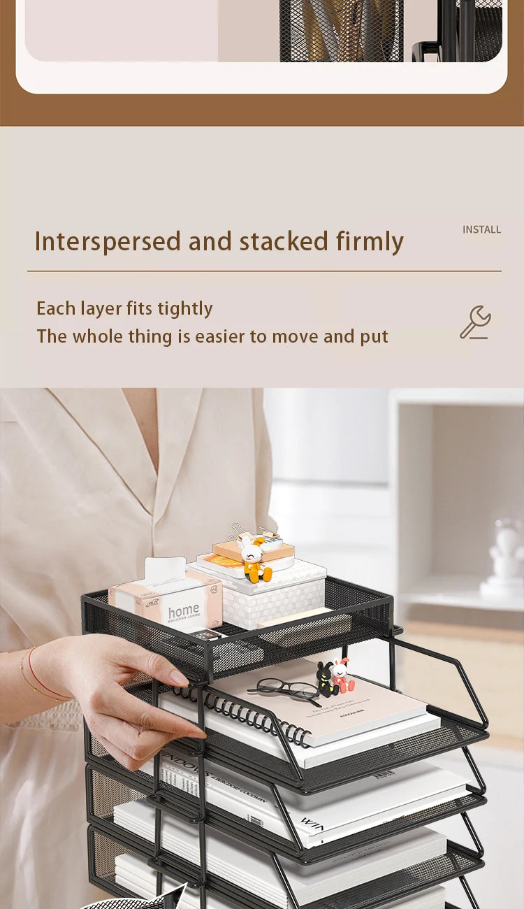 Metal desktop file rack, bookcase, office file storage box, multi-layer iron file frame, data storage, folder shelving