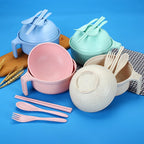 Fork Spoon Chopsticks Bowls Cup Dish Dinnerware Set High Grade Wheat Straw Tableware Children's Unbreakable Dishes Camping Set
