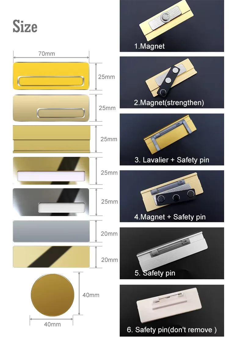 Custom Metal Name Badge Brushed Gold Silver Rectangular Staff Nameplate Free Design Personalized Employee Work Badge No MOQ