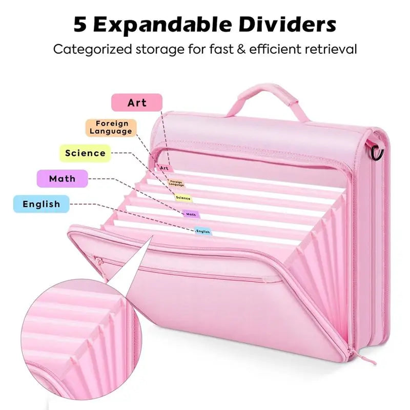 Zipper Binder,2 Inch 3 Ring Multi-Pocket, 500 Sheet Capacity 5 Tab Expanding File Folder, Zipper Bag Included-AU41