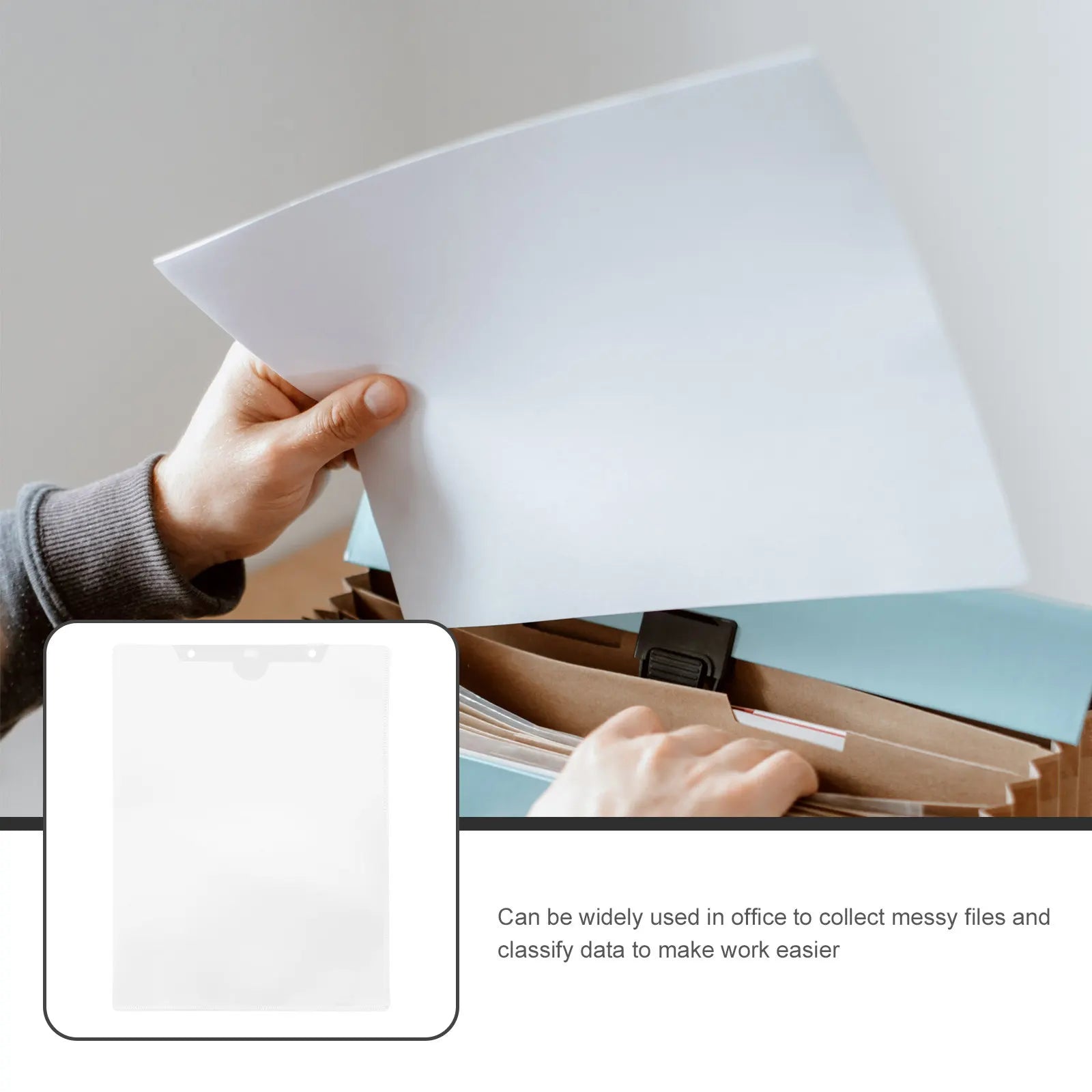 10Pcs Clear PP Plastic File Folder Sleeve Hanging Document Organizer for Office Study Paper Storage Portable File Container A4