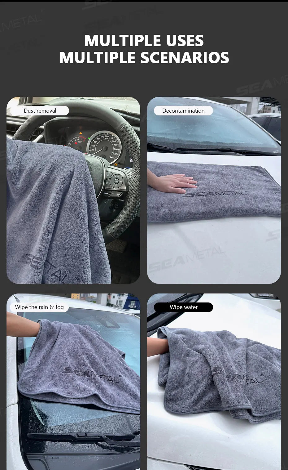 SEAMETAL 160X60CM Microfiber Car Wash Towel Thicken Towels Car Double-Sided Soft Cloth Auto Detailing Care Washing Drying Rags