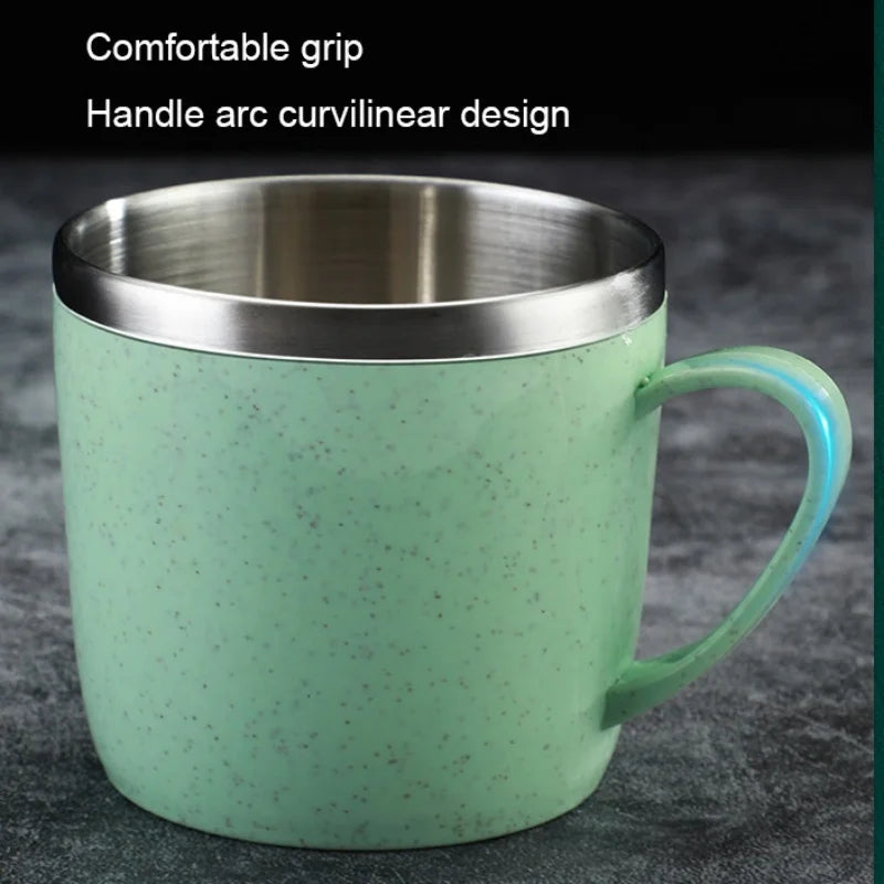 Simple Solid Color Stainless Steel Mug Wheat Straw Element Small Water Cup Children's Household Anti-scalding Drinking Water Cup