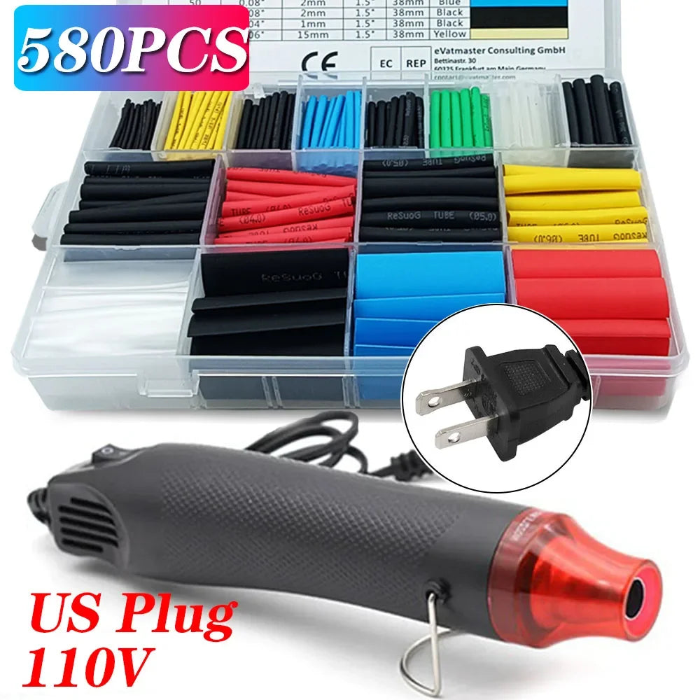 580/328/127PCS Heat Shrink Tubing Wrapping Kit 2:1 Shrinkable Wire Shrinking Wrap Tubing Wire Connect Cover Protection Sleeving