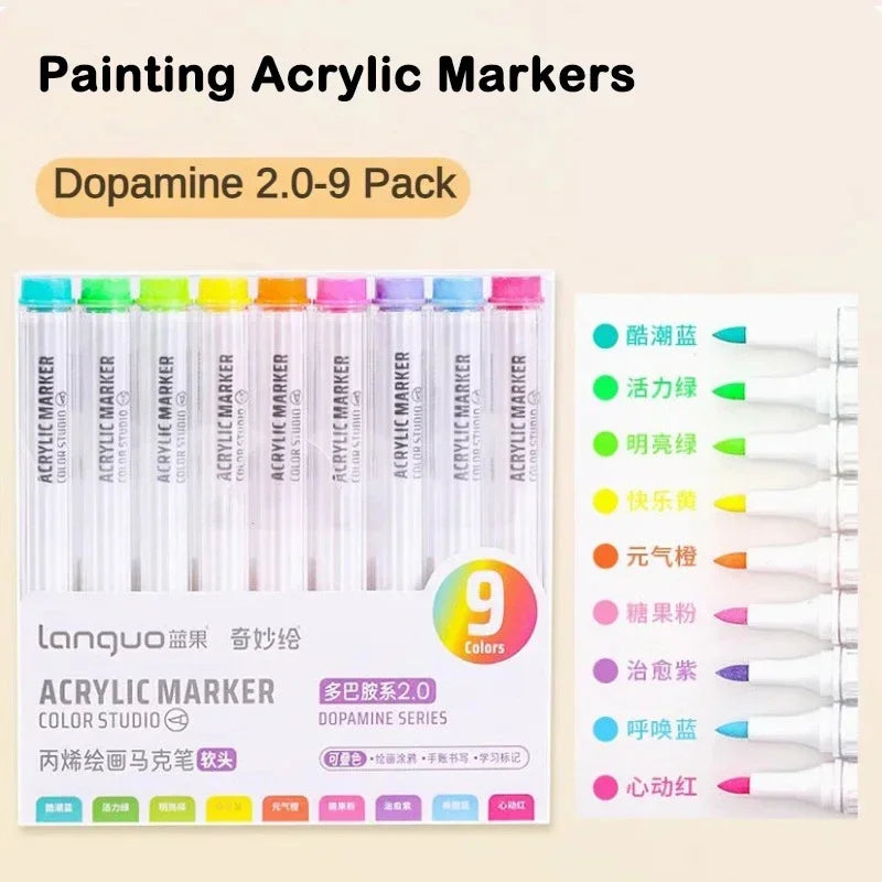 Languo 9/144 Colors Acrylic Paint Art Marker Pen DIY Painting Drawing Card Ceramic Stone Mug Glass Fabric Clothes Art Supplies
