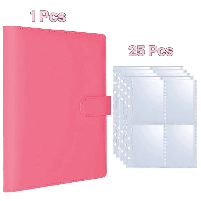 A5 Notebook Photocard Binder 25pcs Page(4 Grids)  PU Leather Loose Leaf Organizer Photo Binder Book Kpop Photo Albums Idol Cards