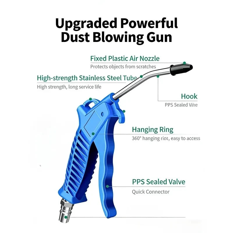 Pneumatic Air Duster Gun, High Pressure Air Compressor Attachment for Industrial Dust Cleaning