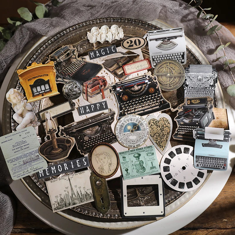 32pcs Vintage Typewriter Frame Craft Paper Cardstock Mysterious Junk Journal Collage Paper Doll Thick Card Material Scrapbooking