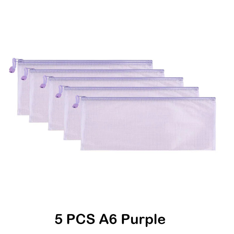 5 PCS A4 A5 A6 Mesh Zipper Pouch Document Bag Waterproof Zip File Folder Storage Bags A4 A5 A6 Office School Supplies Stationery