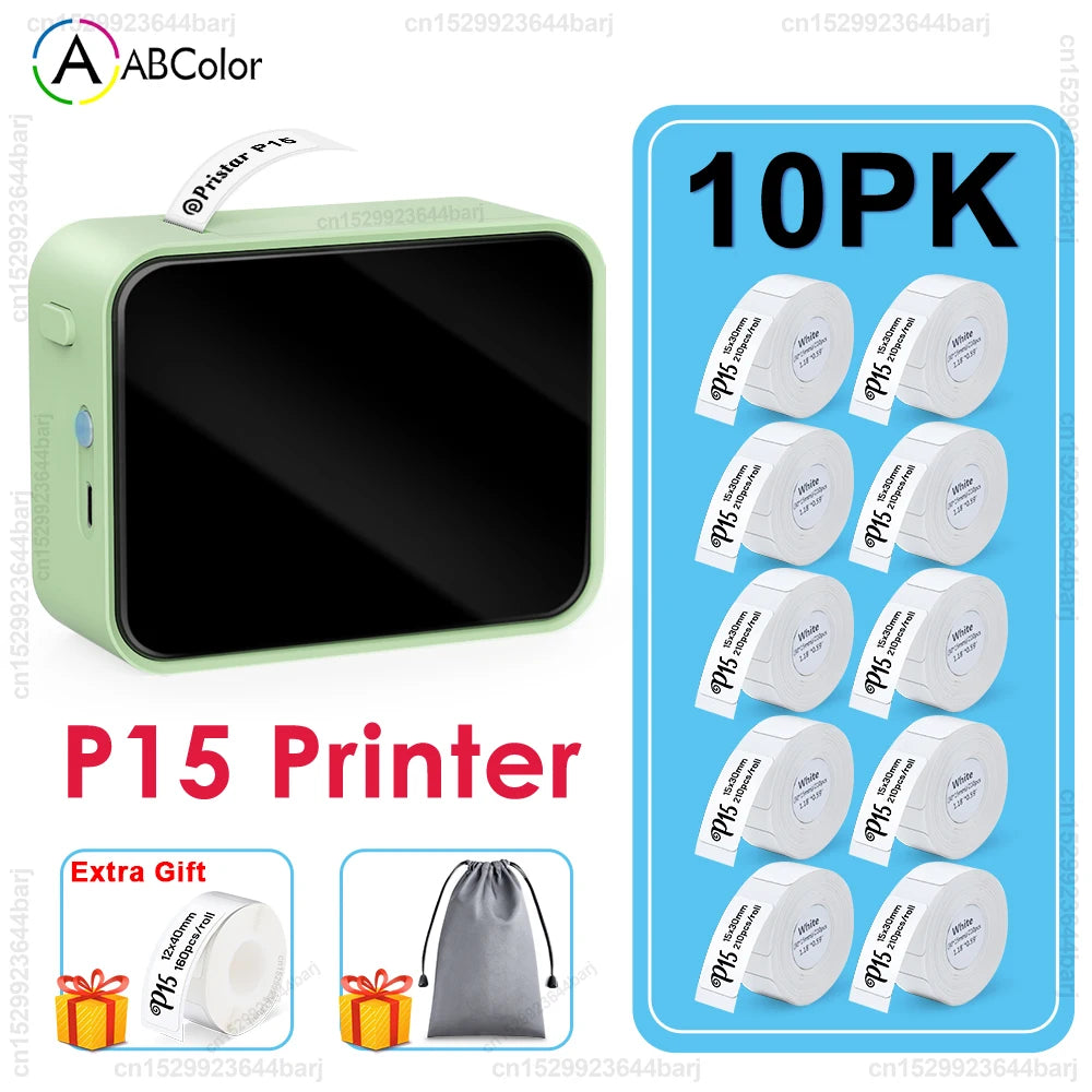 P15 Wireless Bluetooth Thermal Label Printer Mini Portable Adhesive Label Maker Fast Printing Similar as Marklife P15 P12 L12