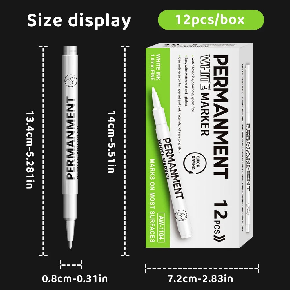 3/6/12 Pcs Waterproof Marker Pen White Black Inks  2mm Tip For Rock Painting Stone Ceramic Glass Wood Tire Fabric Metal Canvas