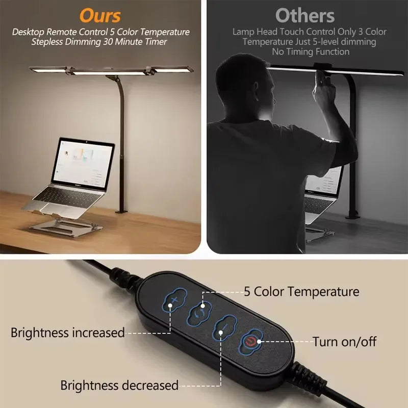 LED Desk Lamp Eye-Caring Desk Light with Stepless Dimming Adjustable Flexible Gooseneck with Clamp for Reading Study Workbench