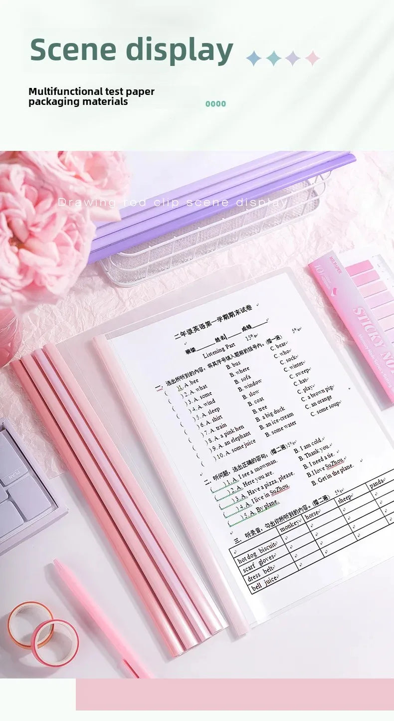 10pcs Transparent File Document Thicken Draw Rod A4 Folder Test Paper Storage Bag Clip Office Folder Organizer Office Supplies