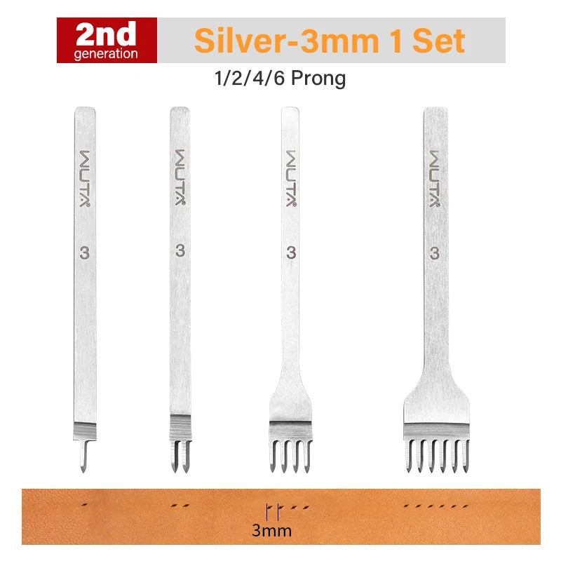 WUTA 1Set 4pcs Basic Leather Chisel Tool Diamond Pricking Iron Hole Punch Stitching Leather Craft tools 3/4/5/6mm 1-2-4-6 teeth