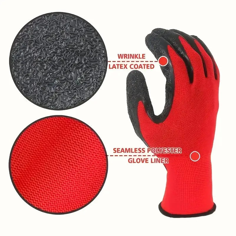 1/10pairs Non-slip Thicken Latex Rubber Safety Work Gloves Palm Coated Gloves Mechanic Working Gloves for Garden WorkTools