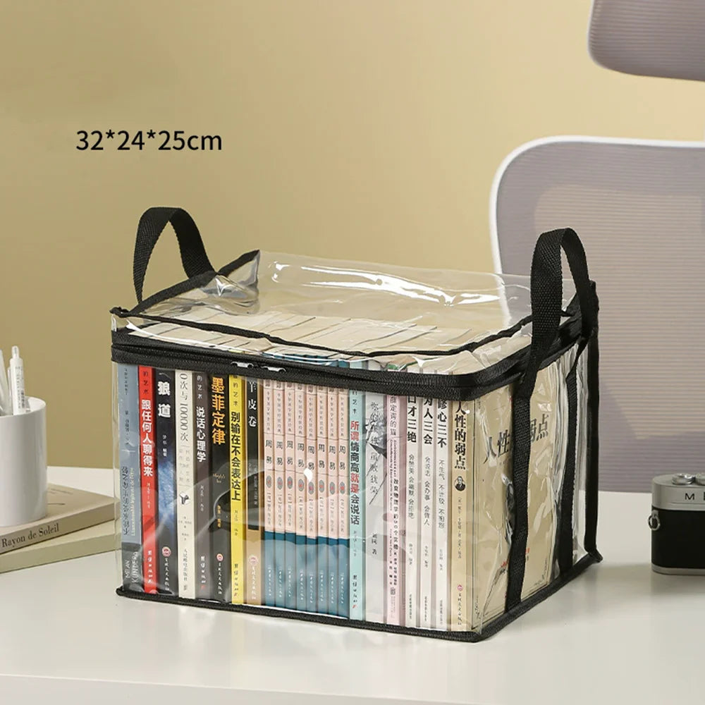 Foldable Transparent Storage Organizer Box Collapsible with Handle for Books Toys Office Supplies Dorm Classroom Home
