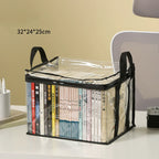Foldable Transparent Storage Organizer Box Collapsible with Handle for Books Toys Office Supplies Dorm Classroom Home