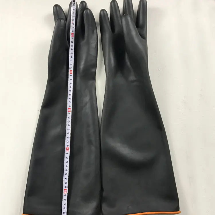 Acid and alkali resistant black lengthened anti-corrosion waterproof industrial latex thickened rubber gloves