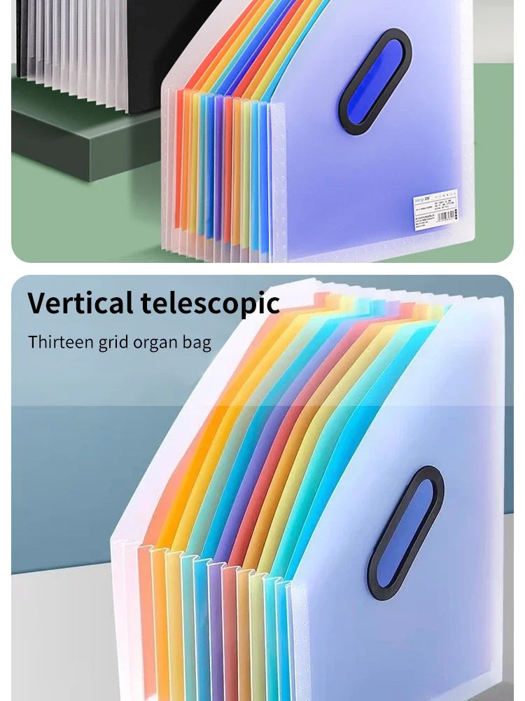 13 Grid Vertical Portable Expandable Accordion Bag Multi-Layer Paper Storage Bag Student Special Office Folder for File Stora