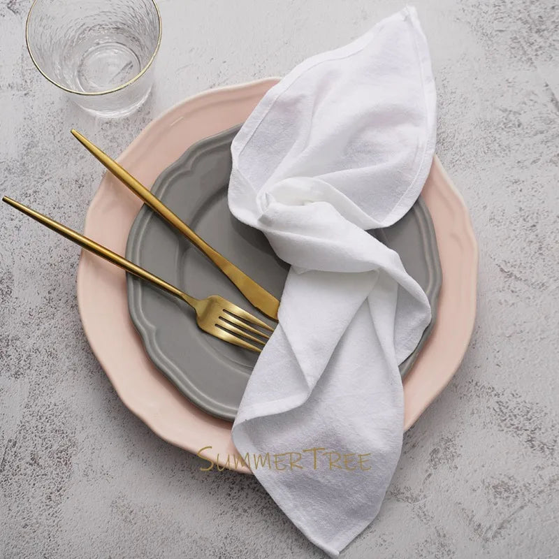 10pcs Napkins 40X40CM Plain Washed Cotton Classic Style Tea Towel Dining Place Mats Home Kitchen Dinner Wedding Settings Decor