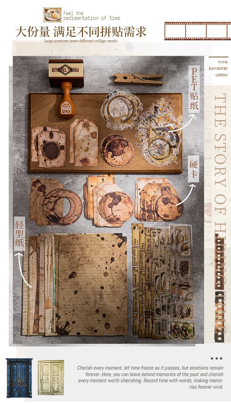 90Pcs Favorites Notebooks Decorative border Material paper handbook material European Coffee Manuscripts Pad collage Scrapbook