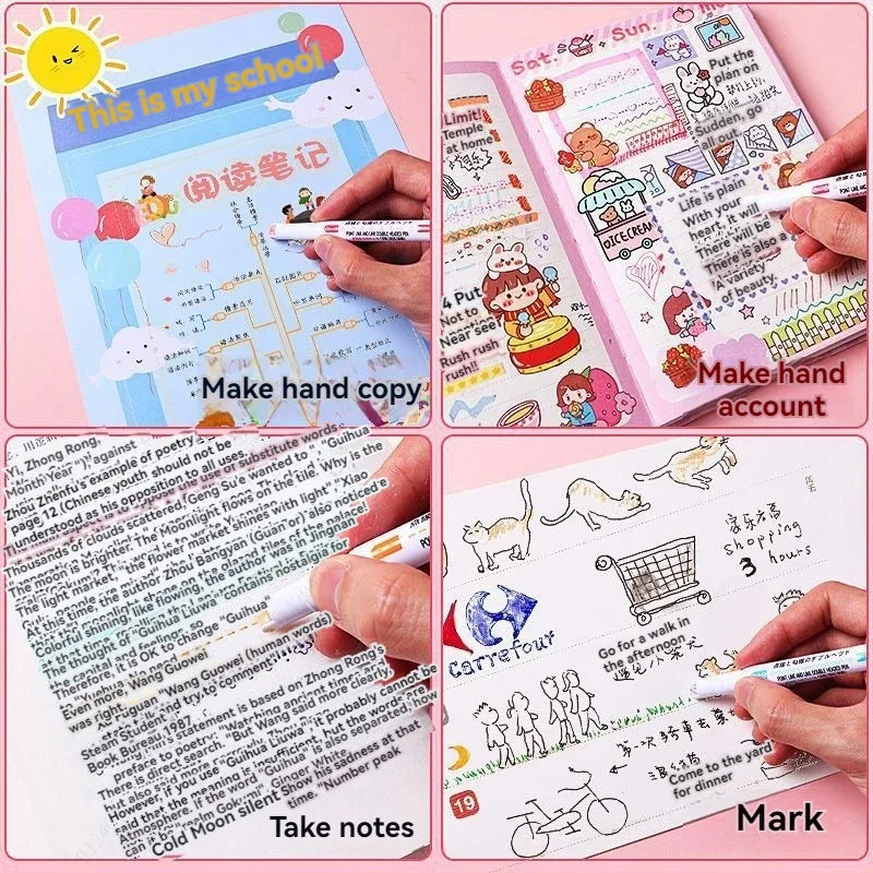 6-24pcs/set Heart Flower Line Shape Highlighter Pen Roller Tip Curve Liner Marker Kawaii Cute Stationery School Supplies