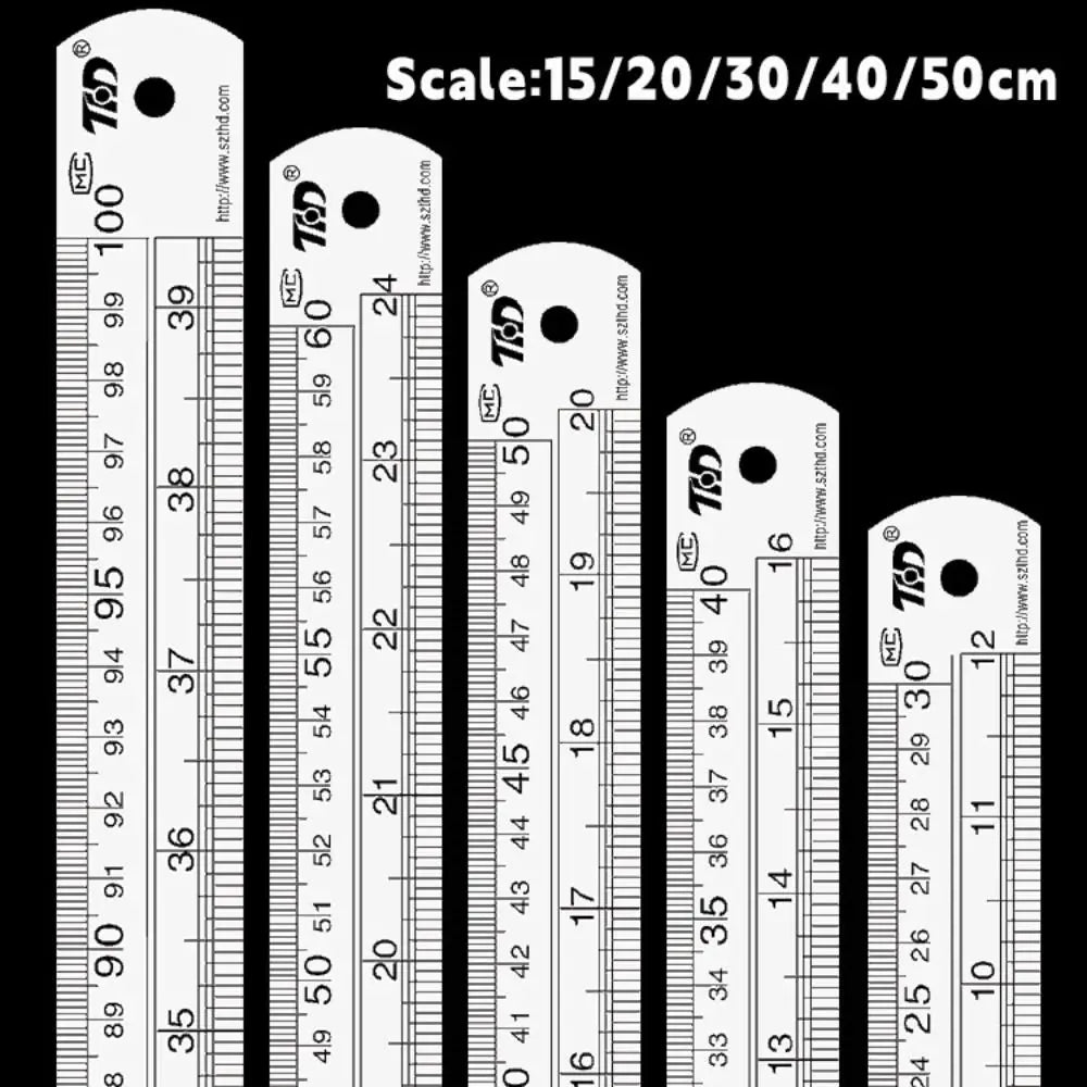 15/20/30/40/50cm Stainless Steel Ruler Double Side Scale Stainless Steel Straight Ruler Thickening Engineer Grade Measuring Tool