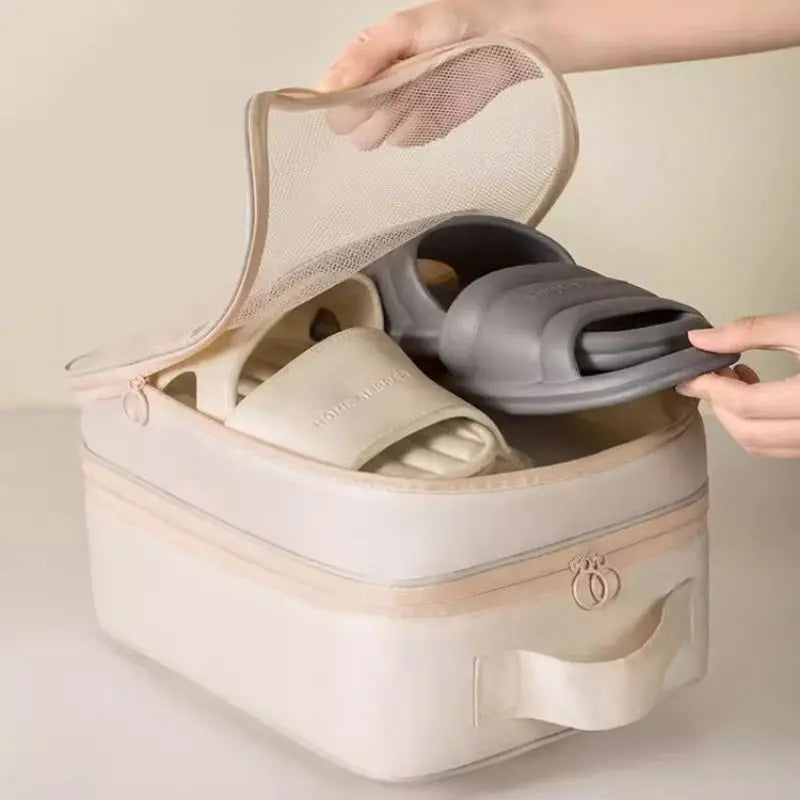 Travel Shoe Bag Storage Bag Washed Diagonal Breathable Mesh Multiple Pairs of Shoes Portable Shoe Box for Business Trips