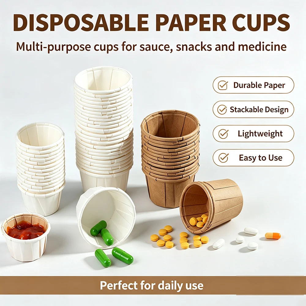 100pcs Disposable Paper Medicine Cups 1.63oz Mini Paper Cup for Medication Pills Distribution Food Tasting Cups Sauce Cups