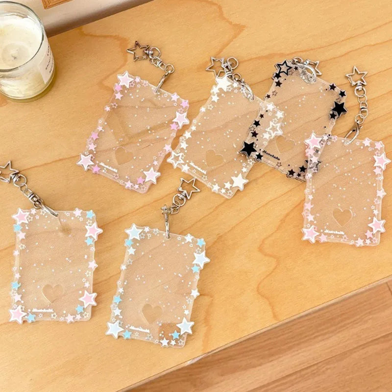 Transparent Clear Acrylic 3 Inch Kpop Photocards Holder Photos Cards Star Holder Bags Pendant Star Chaser Card School Stationery