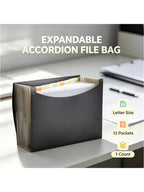 13 Compartment Accordion File Organizer | Letter Size Black Folder | Waterproof Large Capacity Document Storage For Office & School 1-Pack