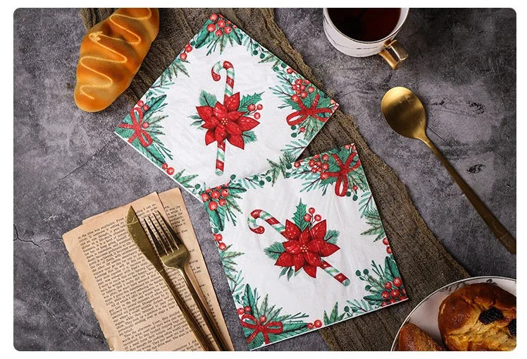 10/20pcs/Pac 33*33cm 2-Ply Colourful Printed Christmas Tree Printed Tissue Paper Christmas Birthday Party Table Decoration Paper