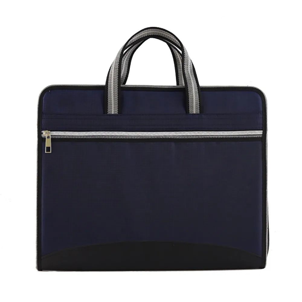 Versatile Canvas A4 Documents File Bag Large Capacity Double Zipper Accordion Folder 12-Layer Business Briefcase