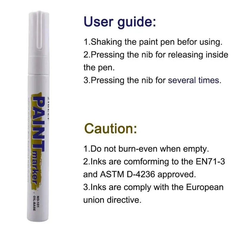 3pcs White Paint Pen Paint Markers Waterproof Car Tyre Oil-Based Paint Pen Set Quick Dry And Permanent